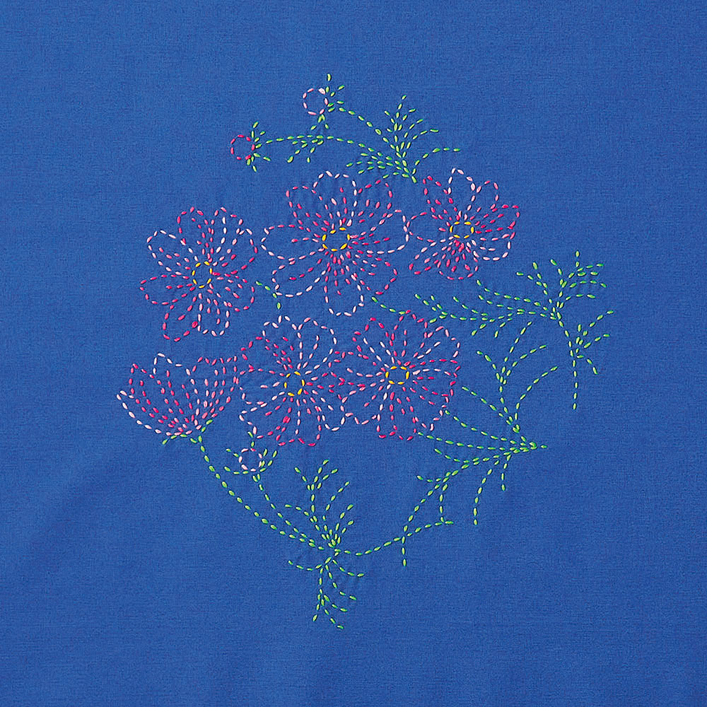 縫製済み刺し子の風呂敷 秋桜