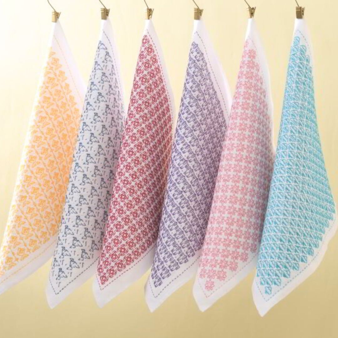 一目刺しの花ふきん 折り紙(小鳥)