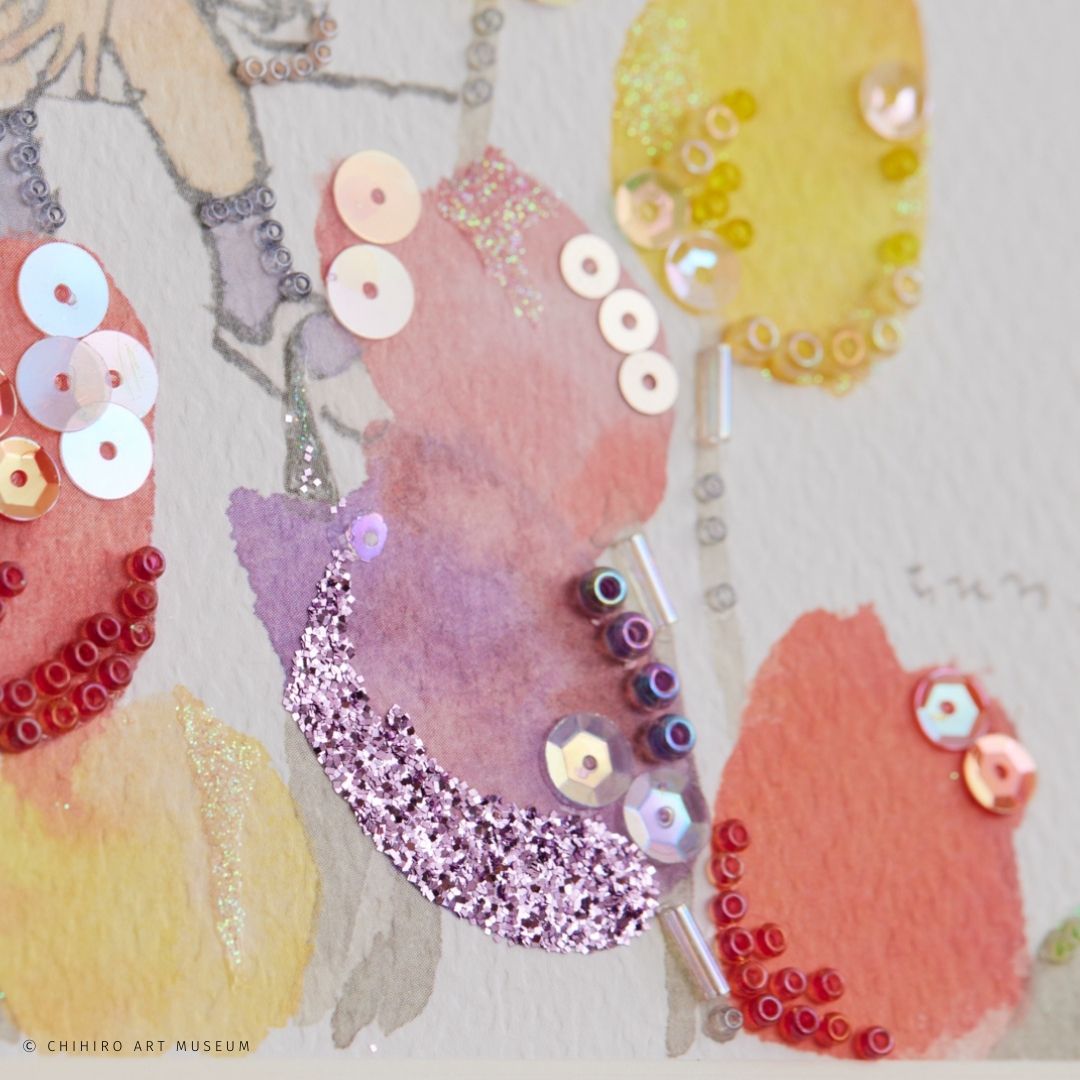 いわさきちひろのビーズデコール「チューリップと猫と少女」