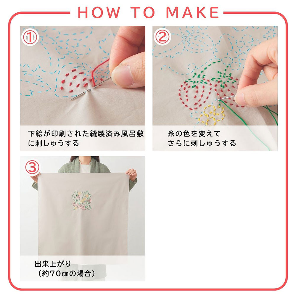 縫製済み刺し子の風呂敷 チューリップ