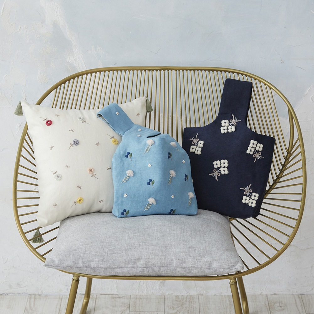 小さなお花の刺繍モチーフ〈ノットバッグ〉