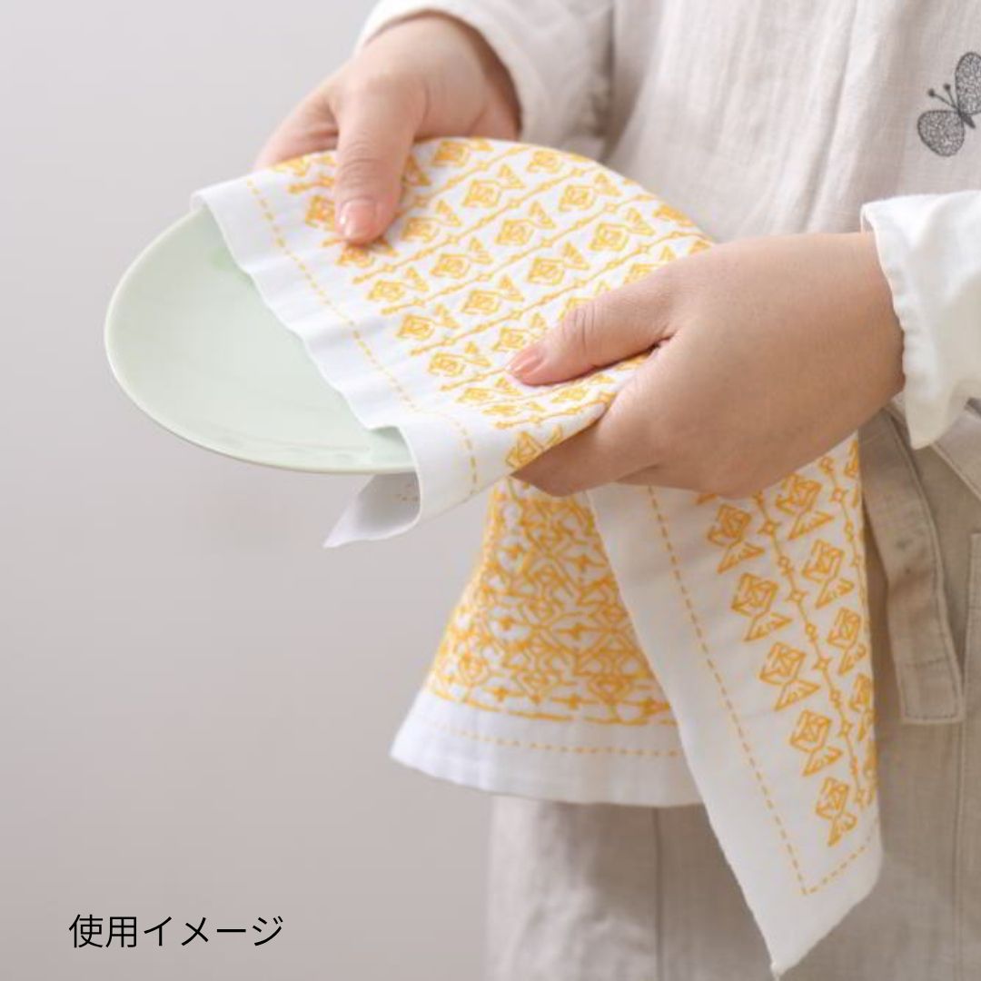 一目刺しの花ふきん 折り紙(小鳥)