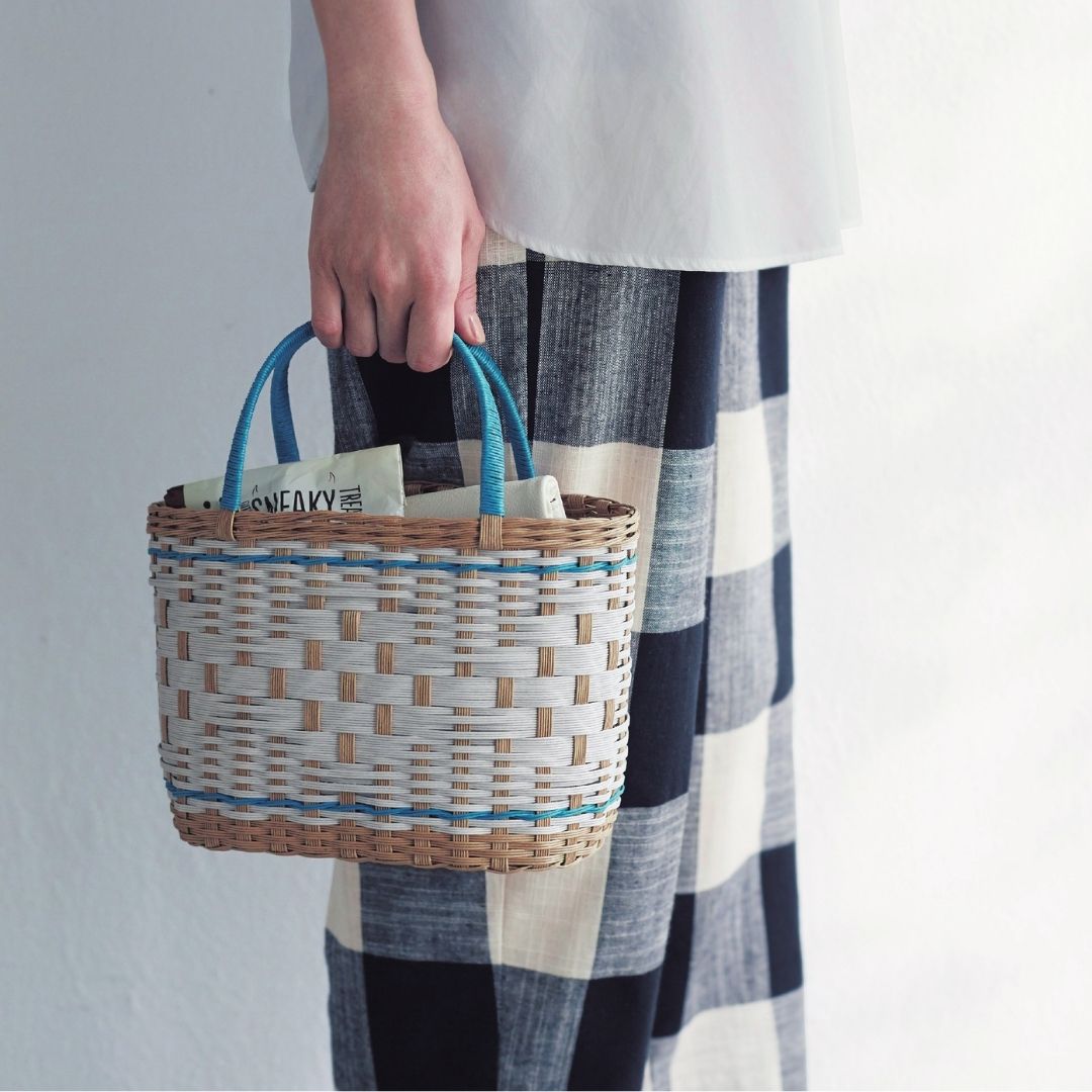 色んな編み方のクラフトテープかご 楕円底ミニ