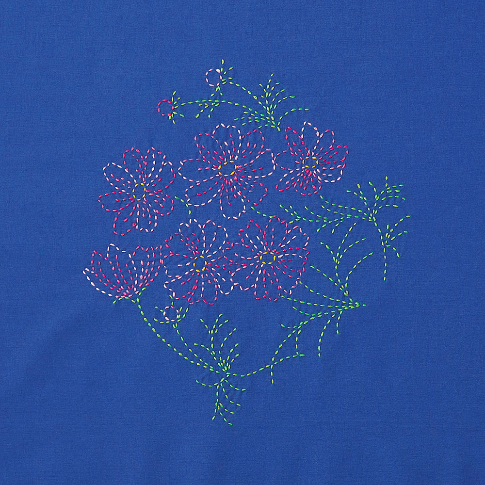 縫製済み刺し子の風呂敷 秋桜