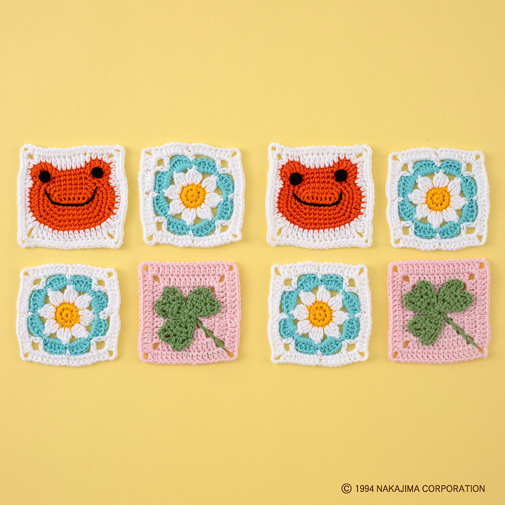 かえるのピクルス モチーフ編みキット No.2 だいだい×クローバー