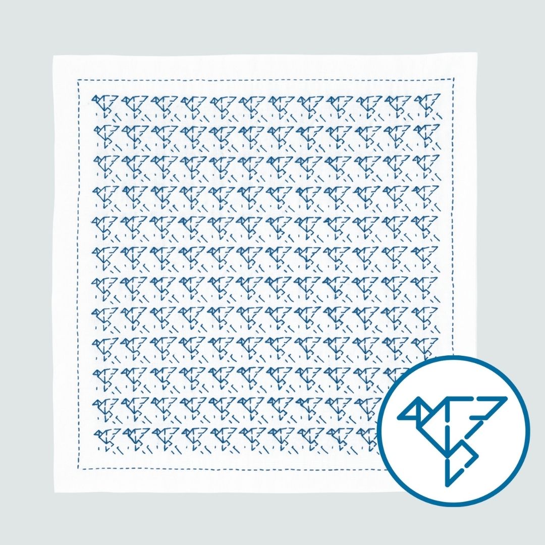 一目刺しの花ふきん 折り紙(小鳥)