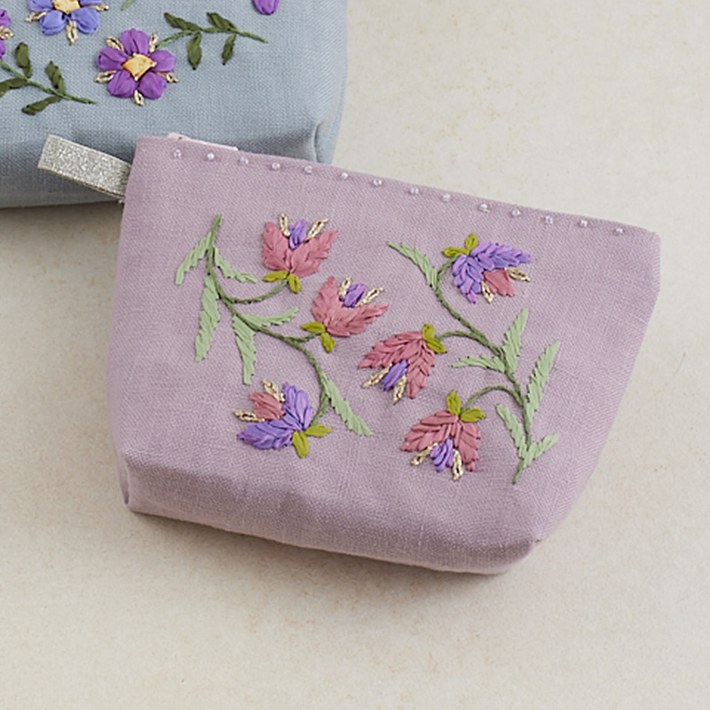 花のポーチ［パープル］?『花のリボン刺しゅう』刺しゅうキットシリーズ