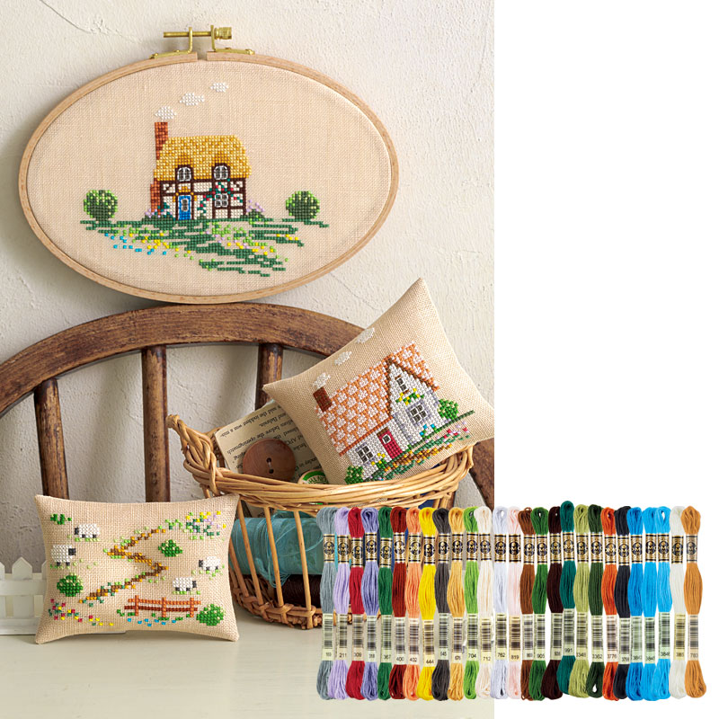 コテージハウスと羊のいる丘 糸セット