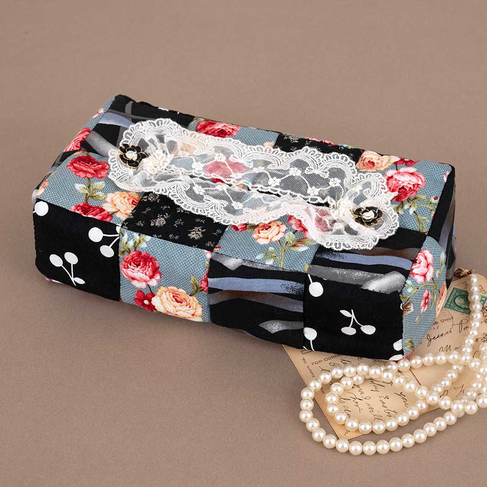 四角つなぎの花柄ティッシュカバー