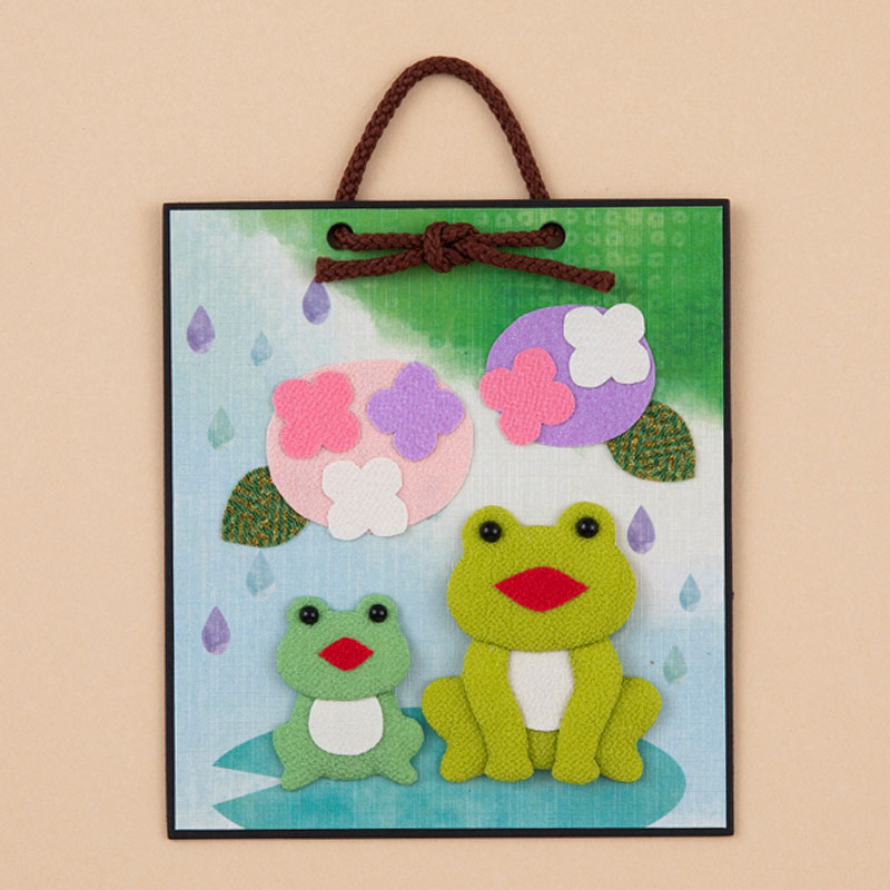 ほっこり動物の押し絵12ヶ月 押し絵かべ飾りキット 紫陽花とかえるの親子