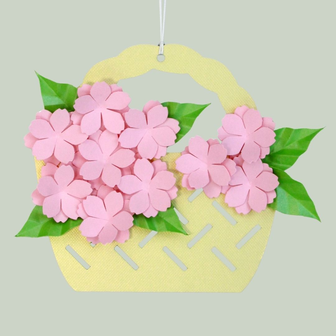 立体切り絵　花カゴ飾り　八重桜