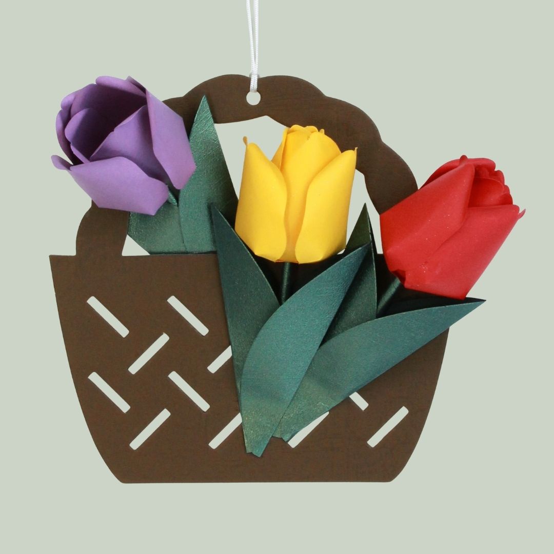 立体切り絵　花カゴ飾り　チューリップ