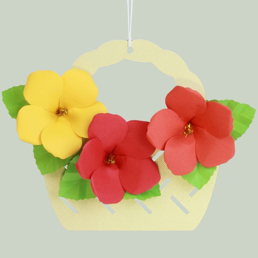 立体切り絵　花カゴ飾り　ハイビスカス
