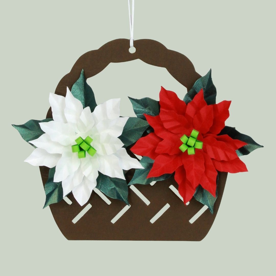 立体切り絵　花カゴ飾り　ポインセチア