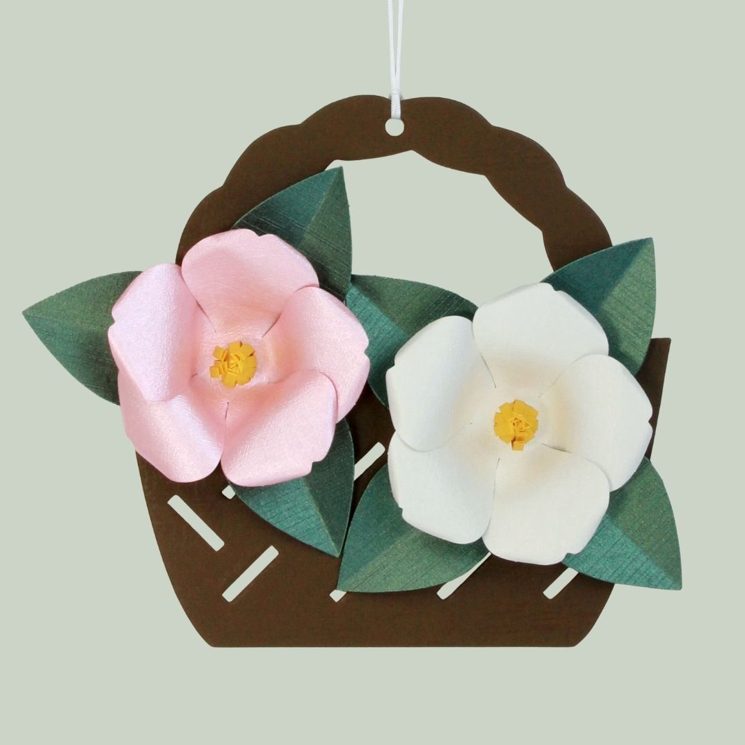 立体切り絵　花カゴ飾り　椿