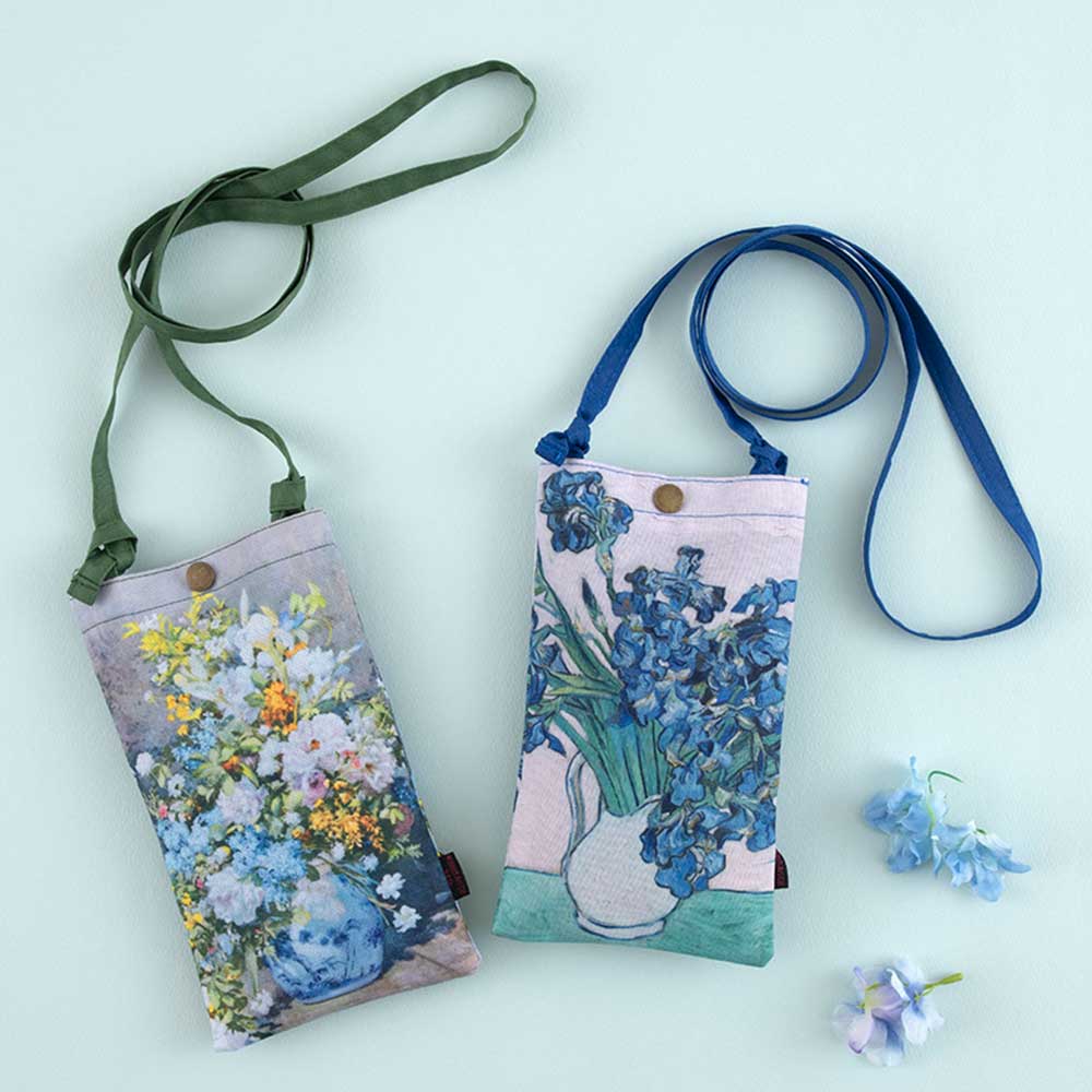名画スマホショルダーバッグ2種セット［ルノワール・大きな花瓶柄／ゴッホ・アイリスの花瓶柄］