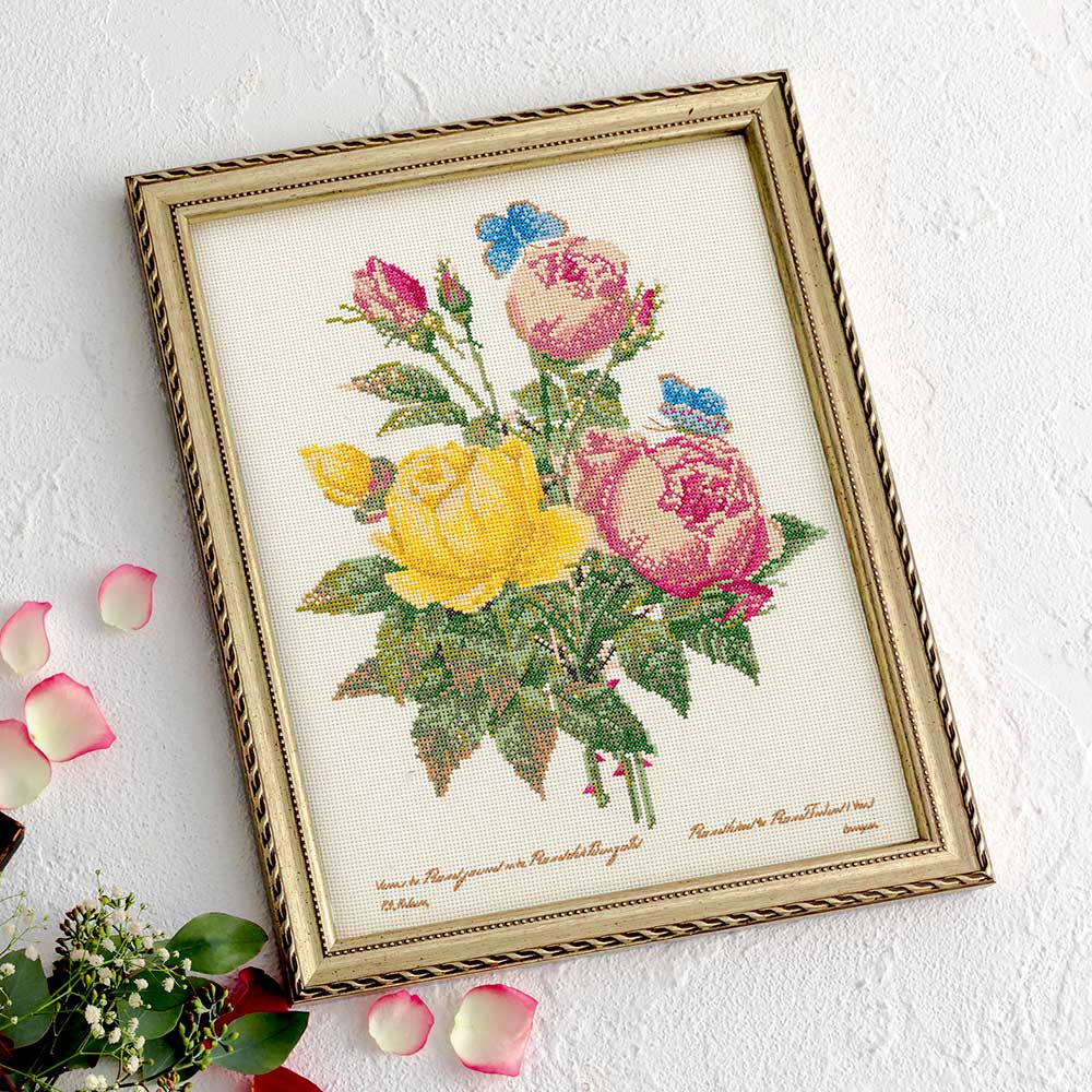 ホビーラホビーレ　クロスステッチフレーム［バラと蝶］