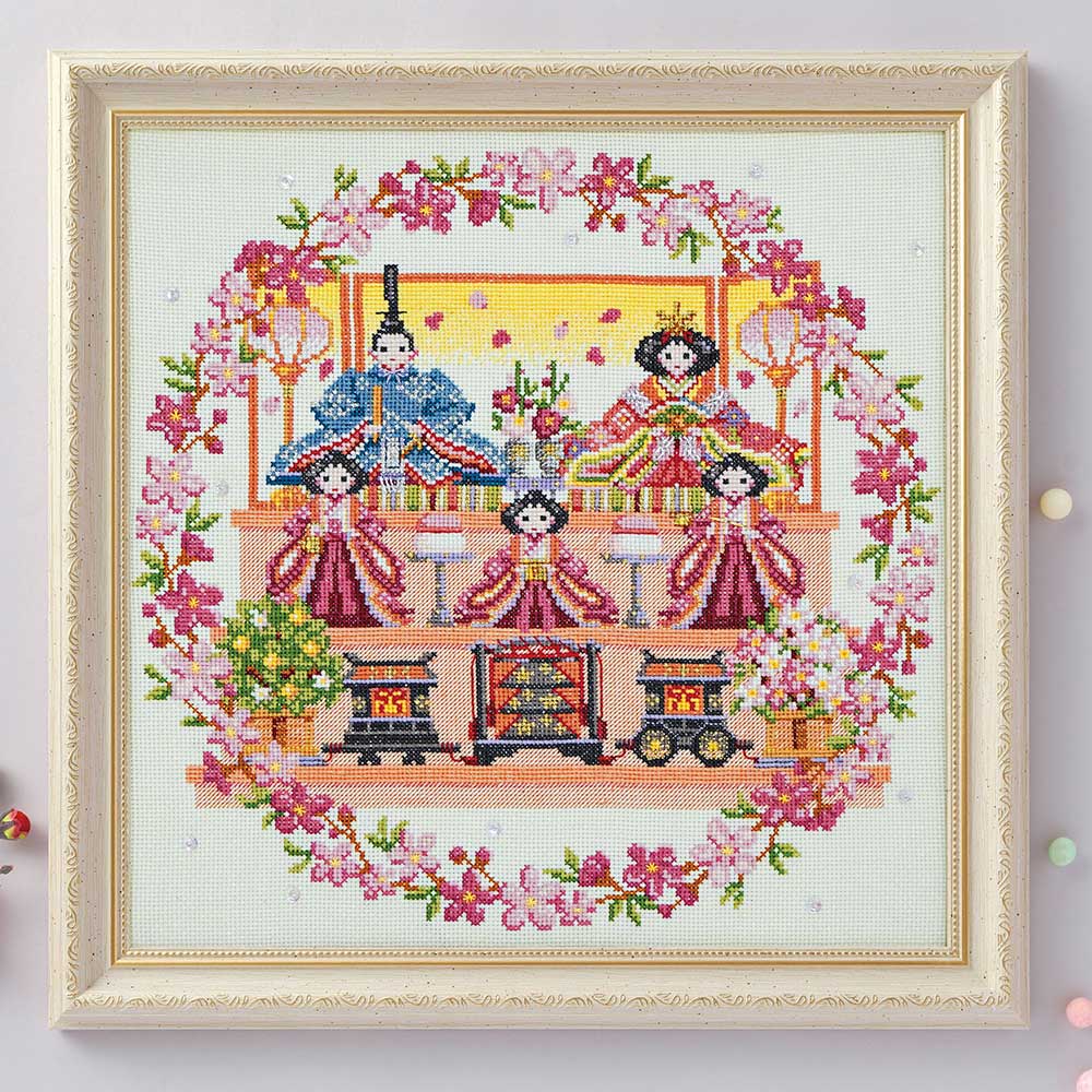クロスステッチフレーム［花桃リースのお雛様］