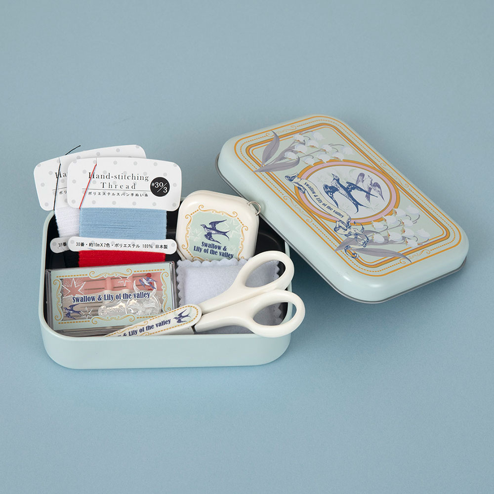 ミニブリキ缶ソーイングセット［ツバメとスズラン］
