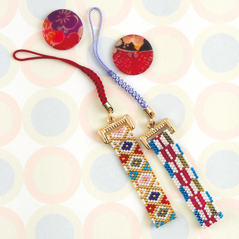 京都・西陣柄根付セット［矢絣＆花菱紋］