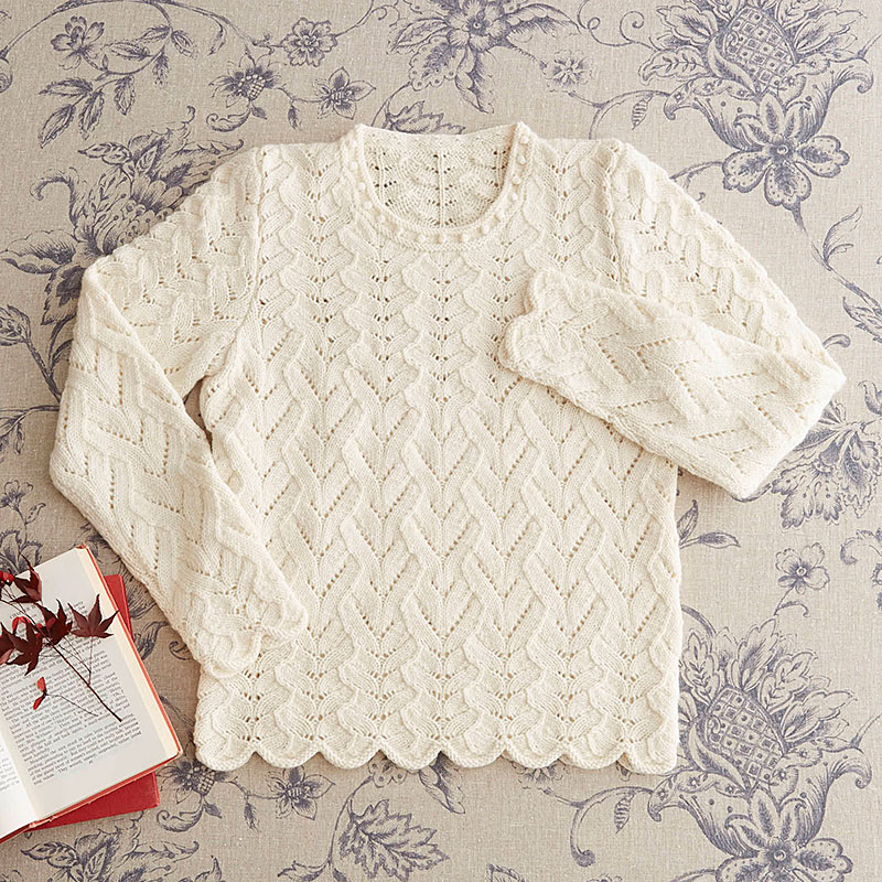 全図解編み図【配送】 リーフ模様のスカラップセーター