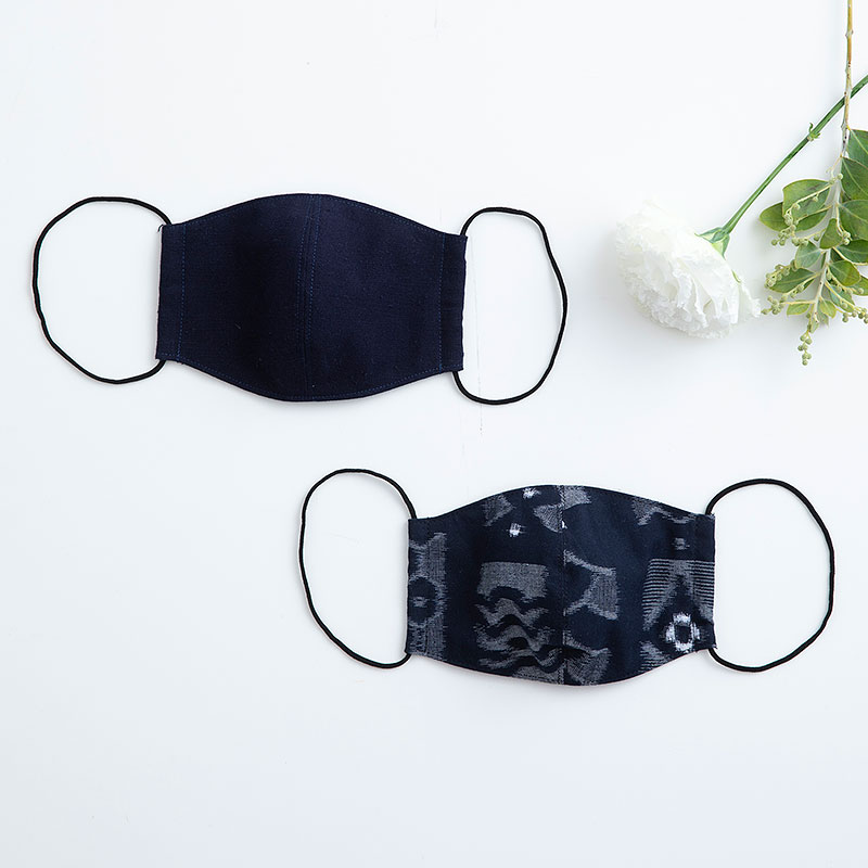 久留米絣の立体マスク［紺系］