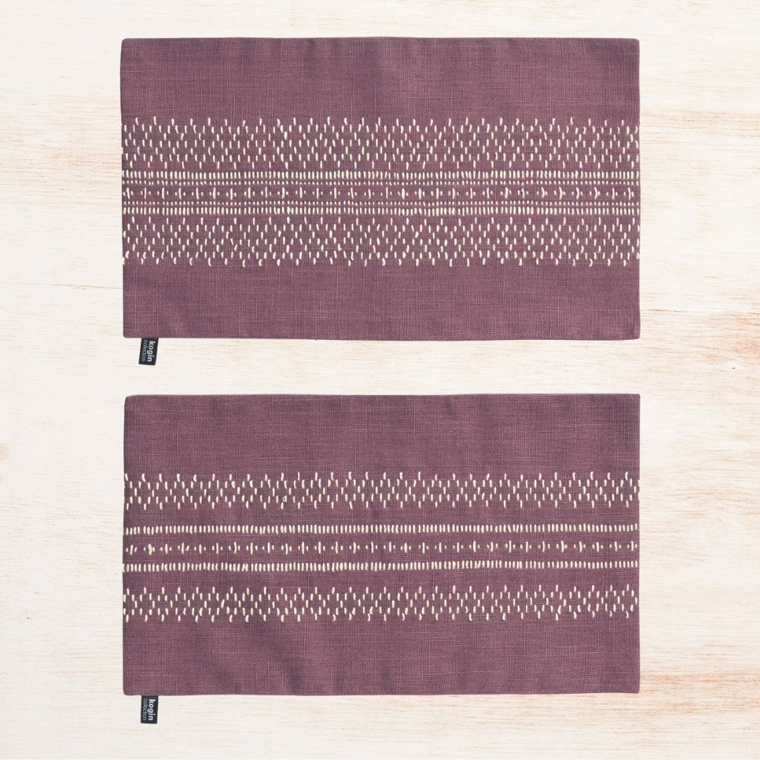 こぎん模様の刺し子クロス レース模様の小物敷