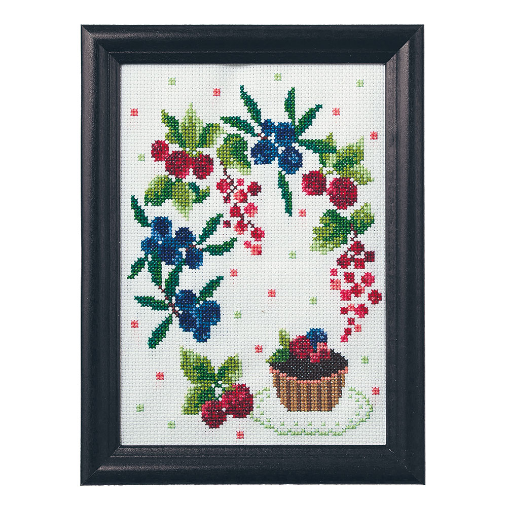 彩葉・フラワーガーデンクロスステッチ手作りキット　ベリーとカップケーキ
