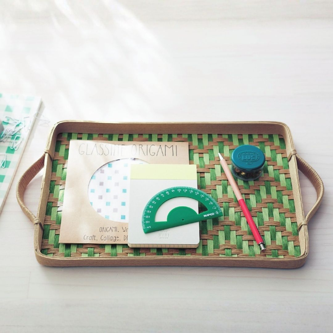 色んな編み方のクラフトテープかご　網代編み