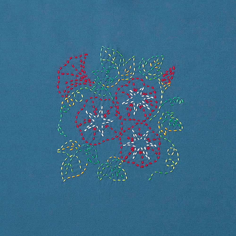 縫製済み刺し子の風呂敷　朝顔