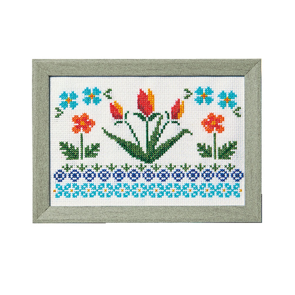 彩葉・ポーリッシュポタリー風クロスステッチ 手づくりキット　チューリップとポピー