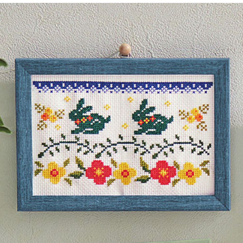 彩葉・ポーリッシュポタリー風クロスステッチ 手づくりキット　ウサギとポピー