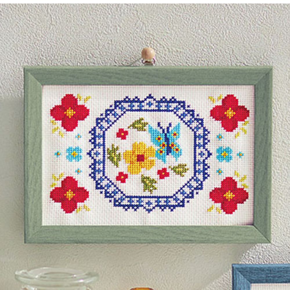 彩葉・ポーリッシュポタリー風クロスステッチ 手づくりキット　チョウと水仙