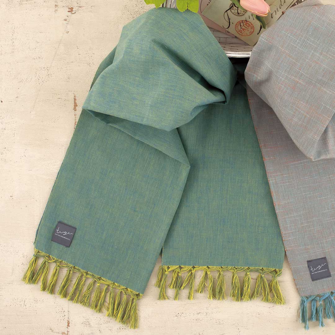 久留米絣のストール［グリーン］