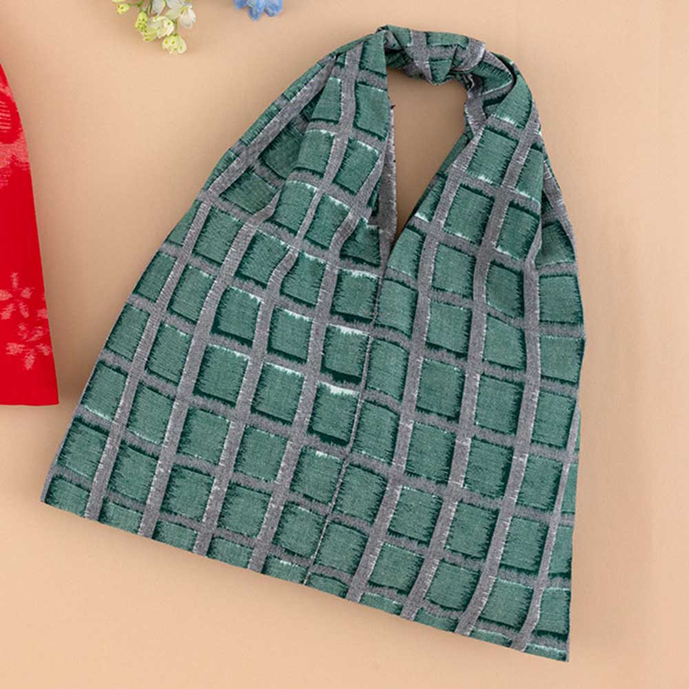 久留米絣で作るおむすび形バッグ［タイル・グリーン］