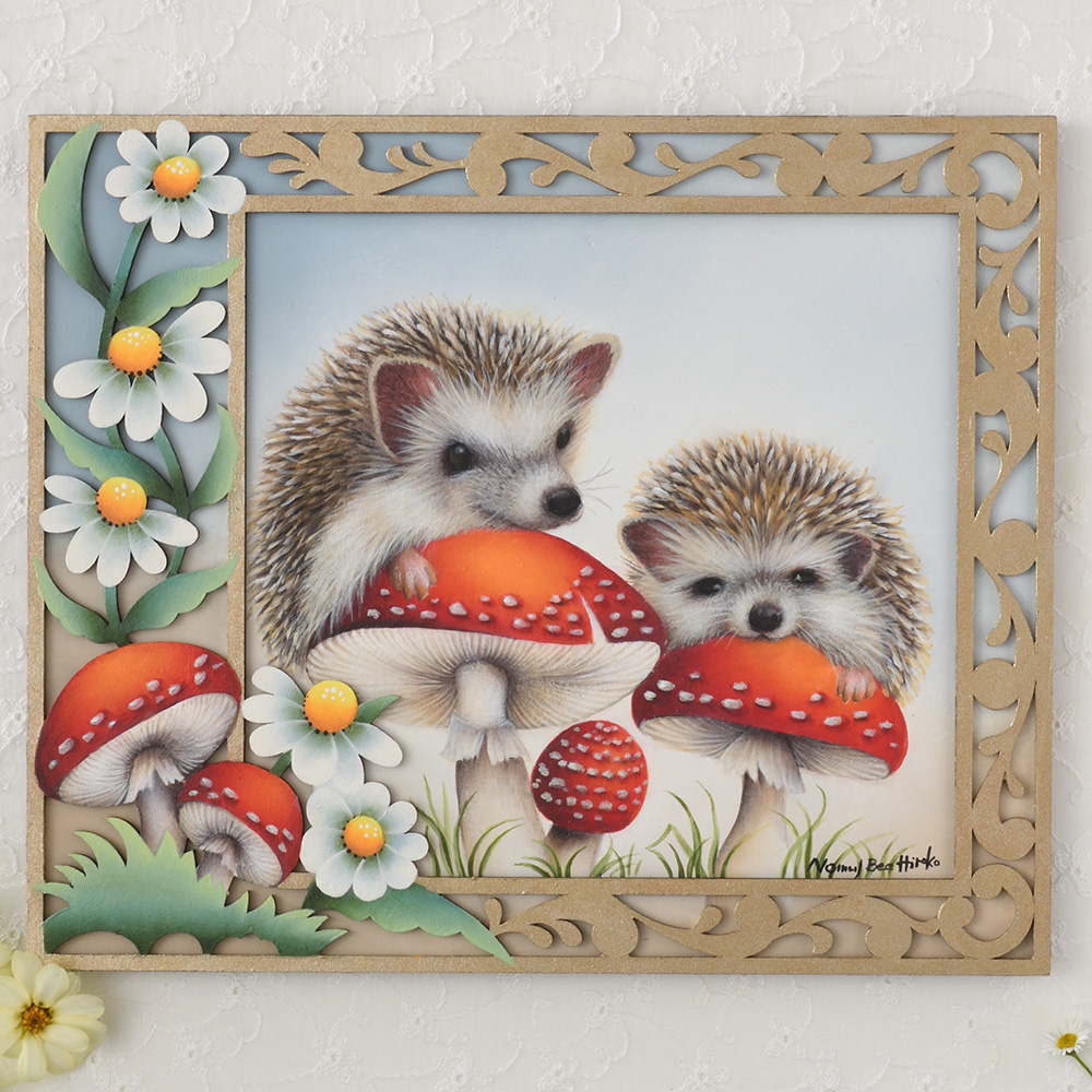 のむらひろこの「キノコの森のハリネズミ」を描く・素材セット