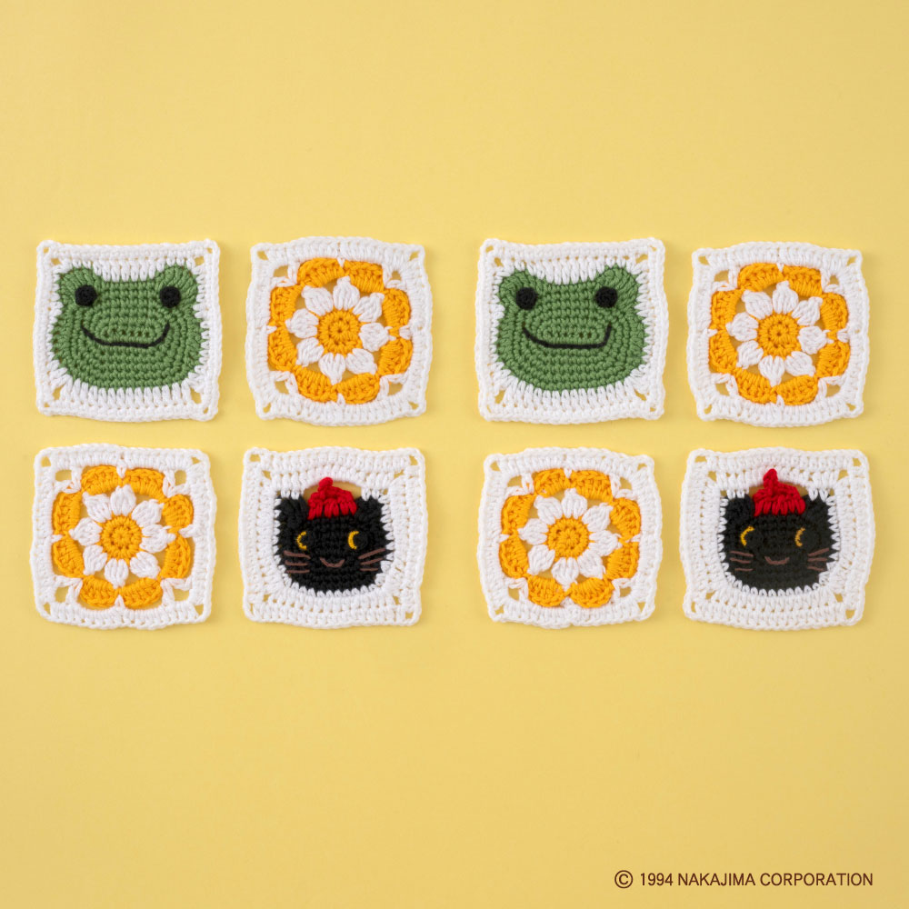 かえるのピクルス モチーフ編みキット No.1 ベーシック×黒猫のピエール