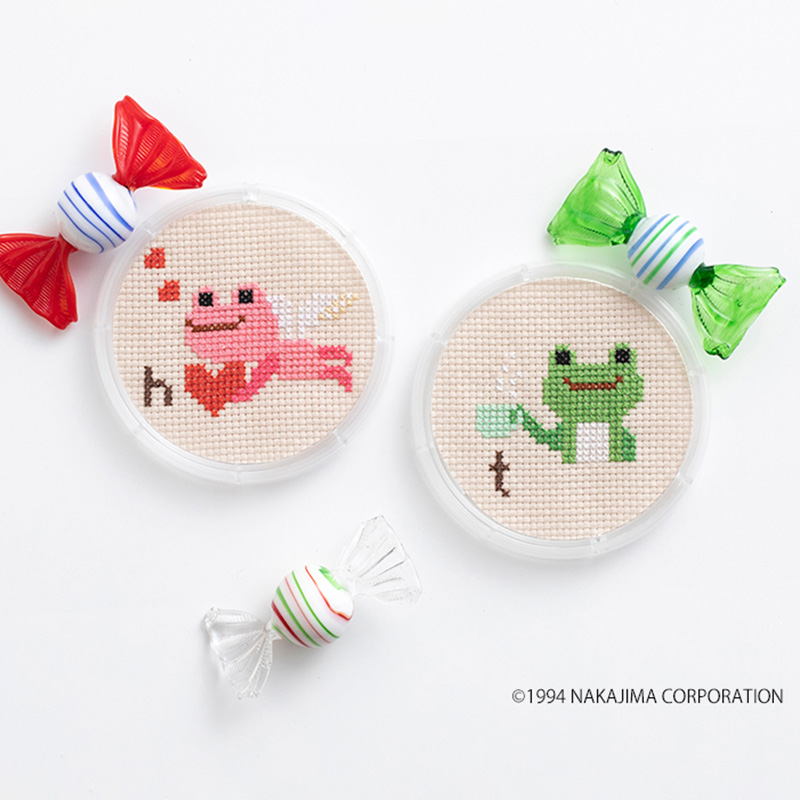 かえるのピクルス クロステッチコースター「ティータイム＆ラブ」
