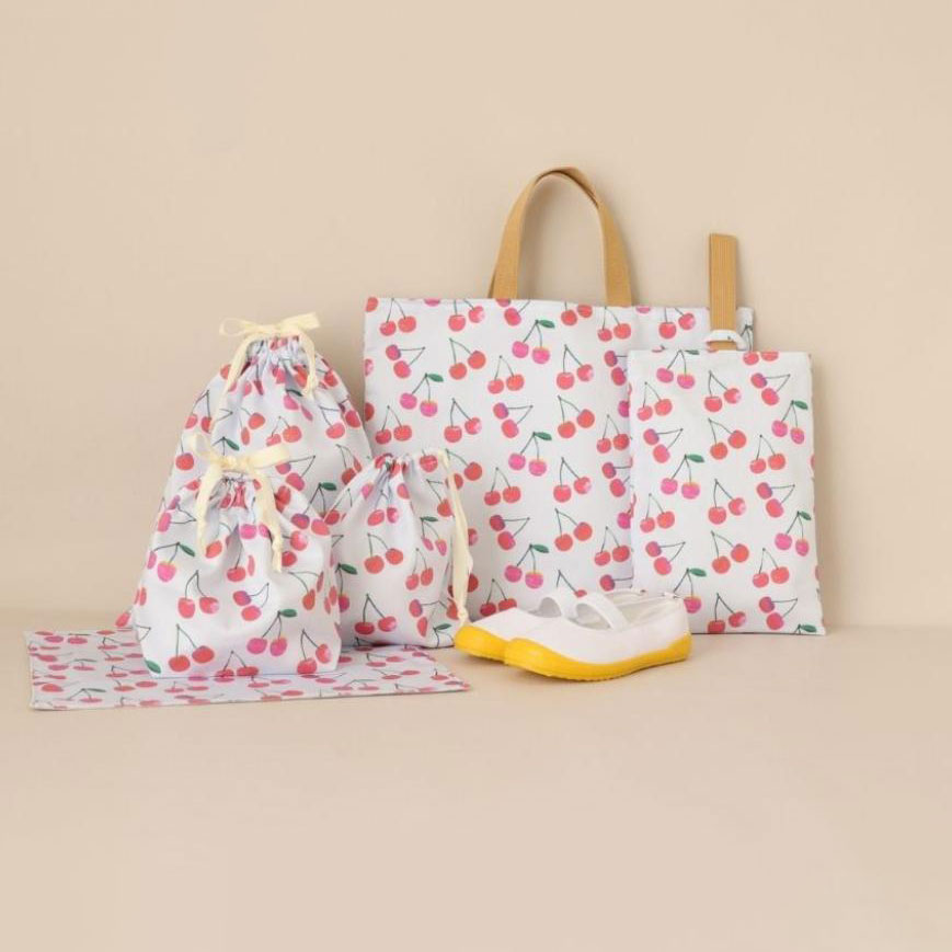 nunocoto fabric 入園・入学グッズ手作りキット6点セット［cherry／グレー］