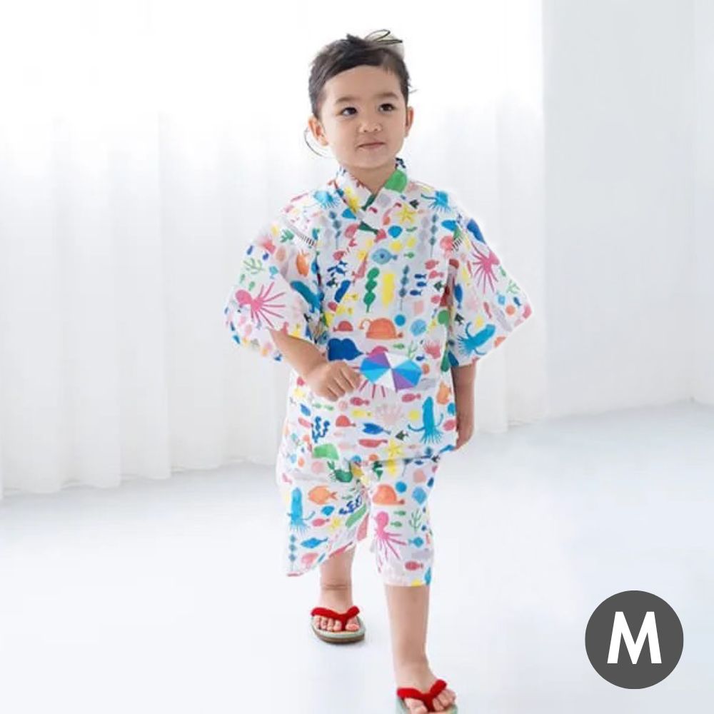 nunocoto fabric パターンファブリック こども甚平[ドロップみたいな海の中] Mサイズ（110～130cm）