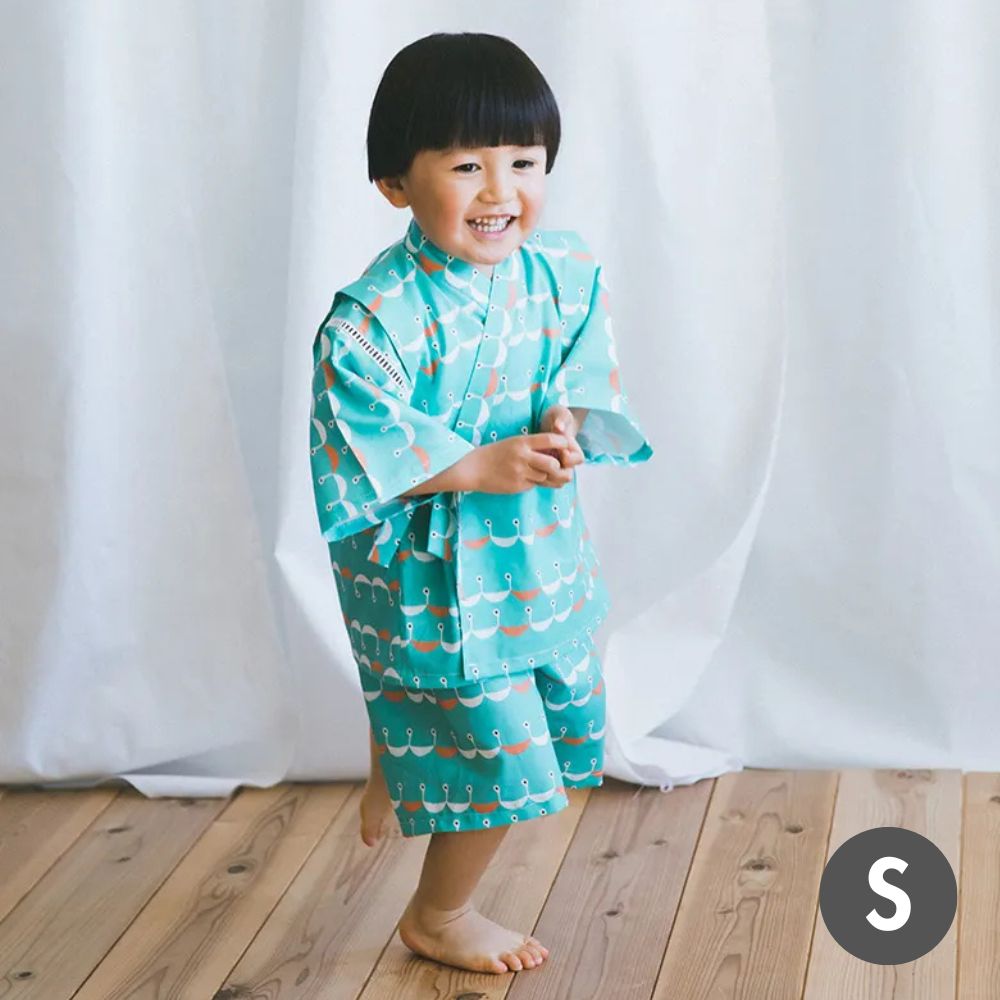 nunocoto fabric パターンファブリック こども甚平[小鳥のマーチ] Sサイズ(90～100サイズ)