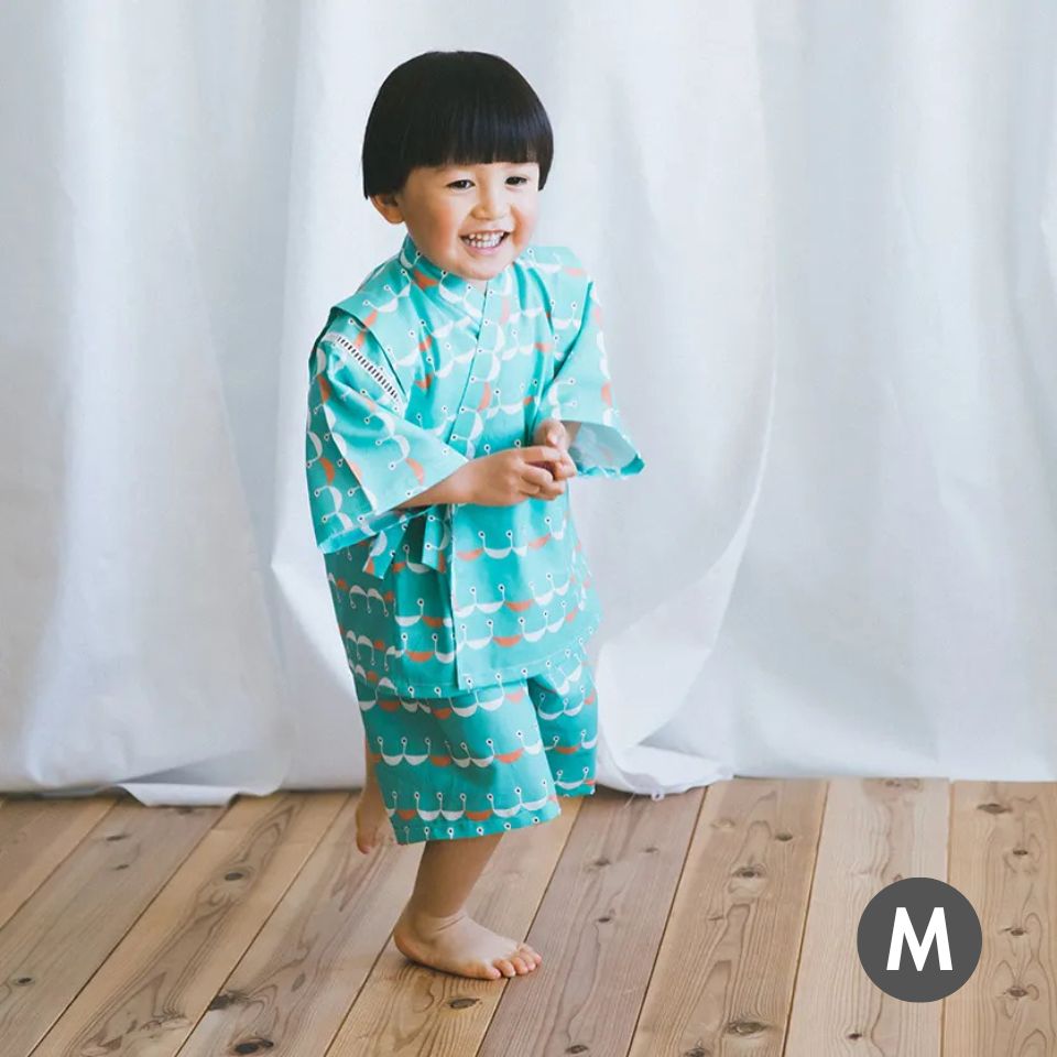 nunocoto fabric パターンファブリック こども甚平[小鳥のマーチ] Mサイズ(110～130サイズ)
