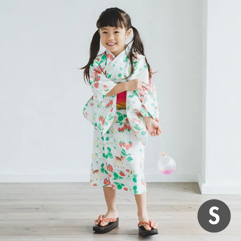 nunocoto fabric パターンファブリック こども浴衣[小鹿とストロベリー] Sサイズ（90～100cm）