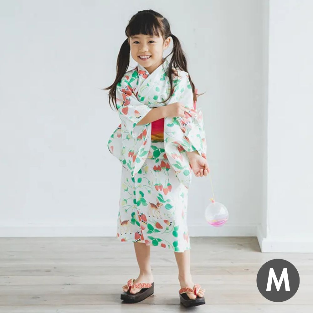 nunocoto fabric パターンファブリック こども浴衣[小鹿とストロベリー] Mサイズ（120～140cm）