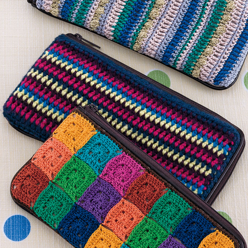 〈レシピ〉中長編み縞のウォレット