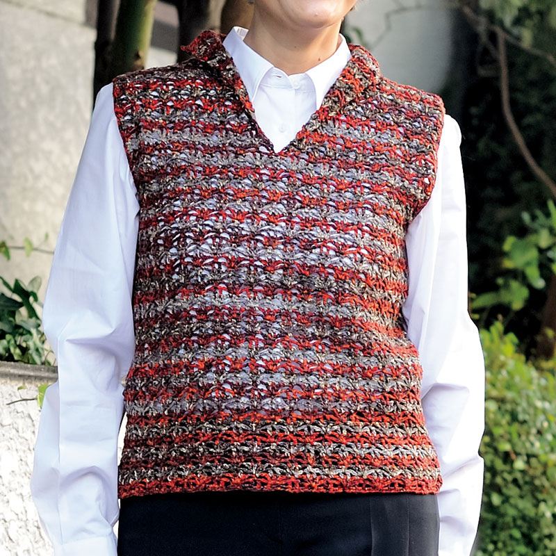 〈レシピ〉赤系段染めのベスト