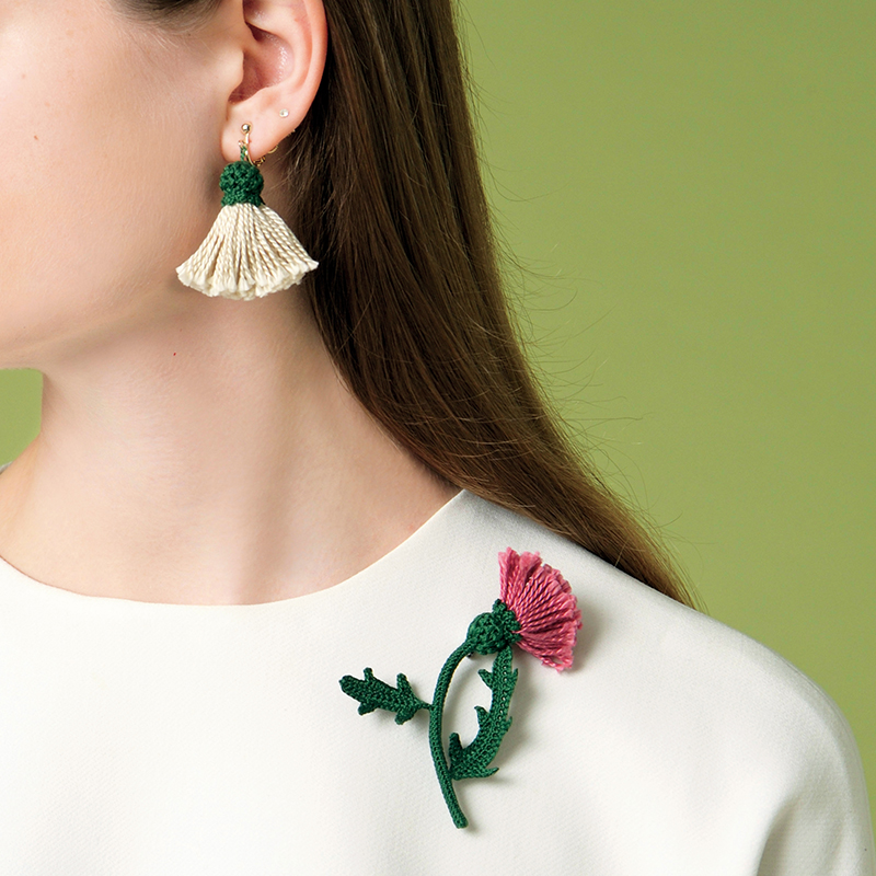 〈レシピ〉野アザミのブローチとイヤリング・パンジーのブローチ