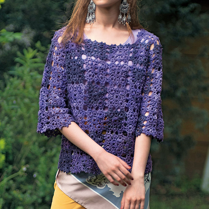 〈レシピ〉紫系のモチーフつなぎのプルオーバー