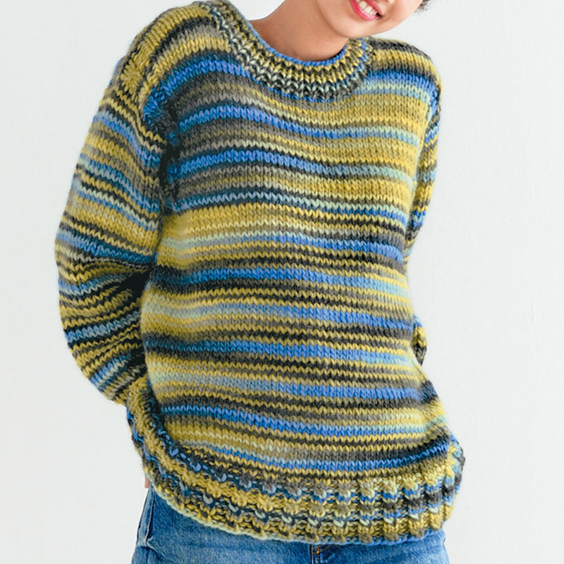 〈レシピ〉青・からし色系段染めのプルオーバー