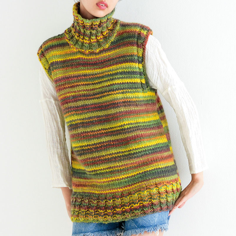 〈レシピ〉緑・黄系段染めのロングベスト